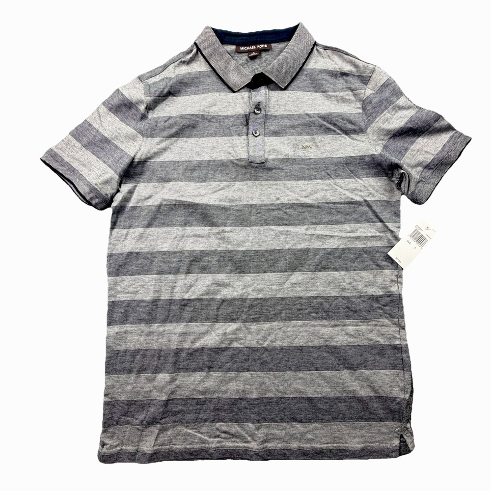 Michael Kors Gray Striped Polo Shirt Mens Small Short Sleeve NWT Cotton